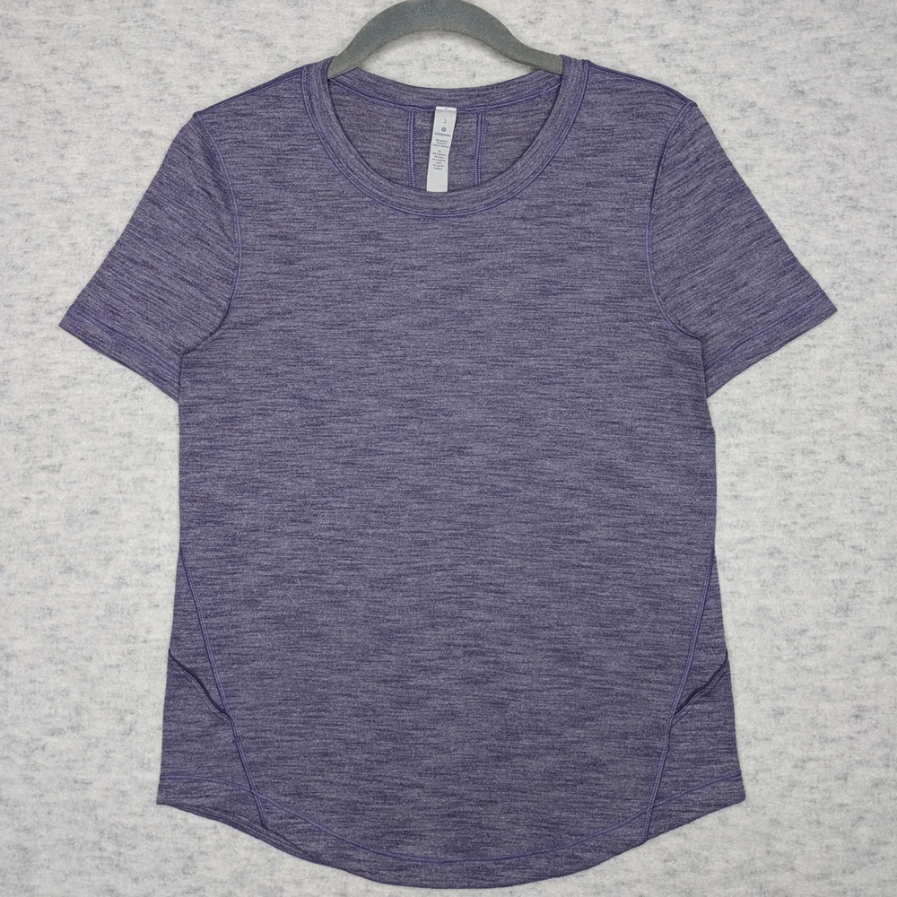 Lululemon Women's Long Distance Short Sleeve Tee Heathered Lilac Sz 2 - Picture 2 of 10